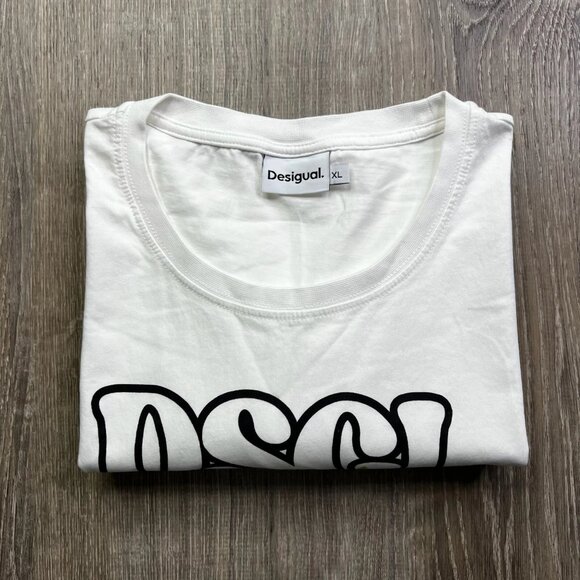 Desigual Mens White Short Sleeve Happy Days Ahead Graphic T-Shirt Size X-Large - Picture 9 of 9